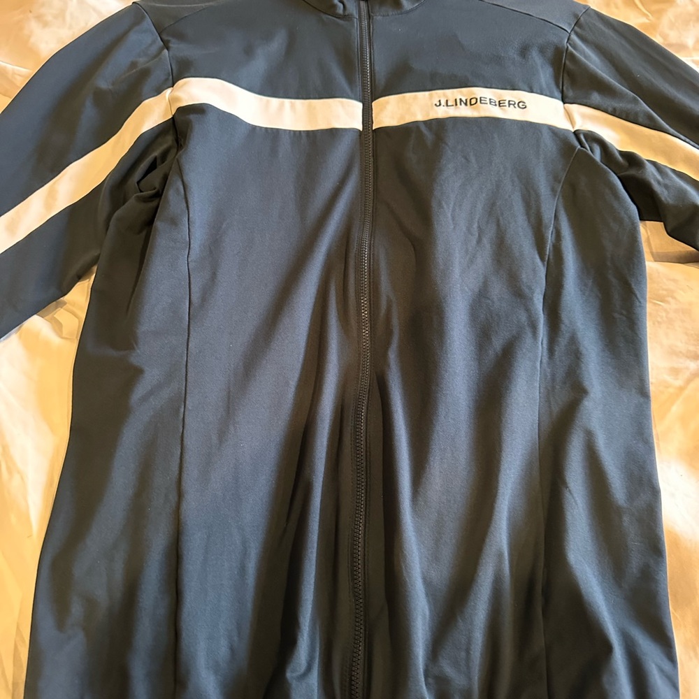 J.Lindeberg Blue and White Lightweight Jacket.1/4 zip midlayer .